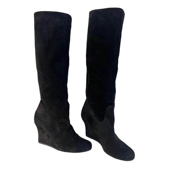 Lanvin Suede Knee Length Wedge Boots - Picture 2 of 7